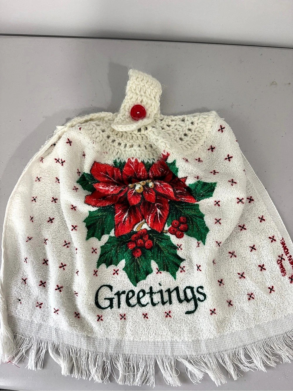 Christmas Poinsettia Hand Towel Cream & Red